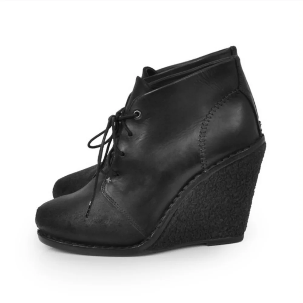 Rag & Bone Wedge Booties Odval Desert Black Leather Distressed Suede 8